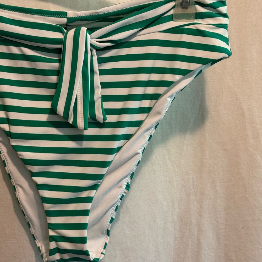 AA-587 Aerie NWT High Cut Cheeky Green & White Stripe Bikini Bottoms Size XL - Picture 3 of 12